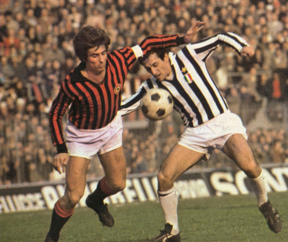 Serie A AC Milan v Juventus Gianni Rivera and Giuseppe Furino